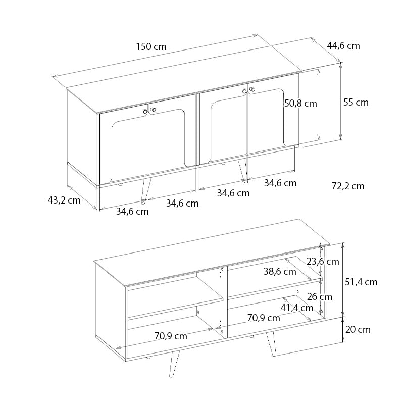 Μπουφές Sevilla Megapap χρώμα sandstone - travertine 150x44,6x72,2εκ. - Hippiehome.gr