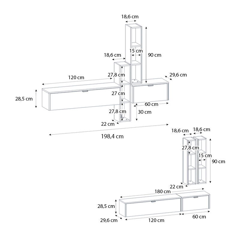 Σύνθεση τηλεόρασης επιτοίχια Edgar χρώμα sandstone - sepet oak 198,4x29,6x148,5εκ. - Hippiehome.gr