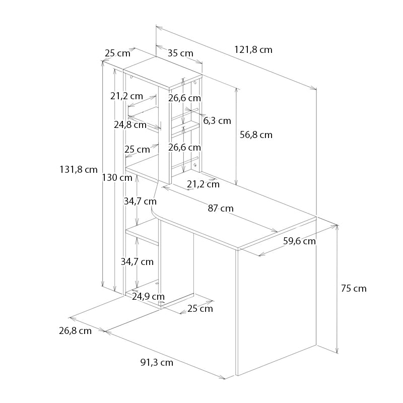 Γραφείο εργασίας Gemini Megapap χρώμα ανθρακί - λευκό 121,8x59,6x131,8εκ. - Hippiehome.gr