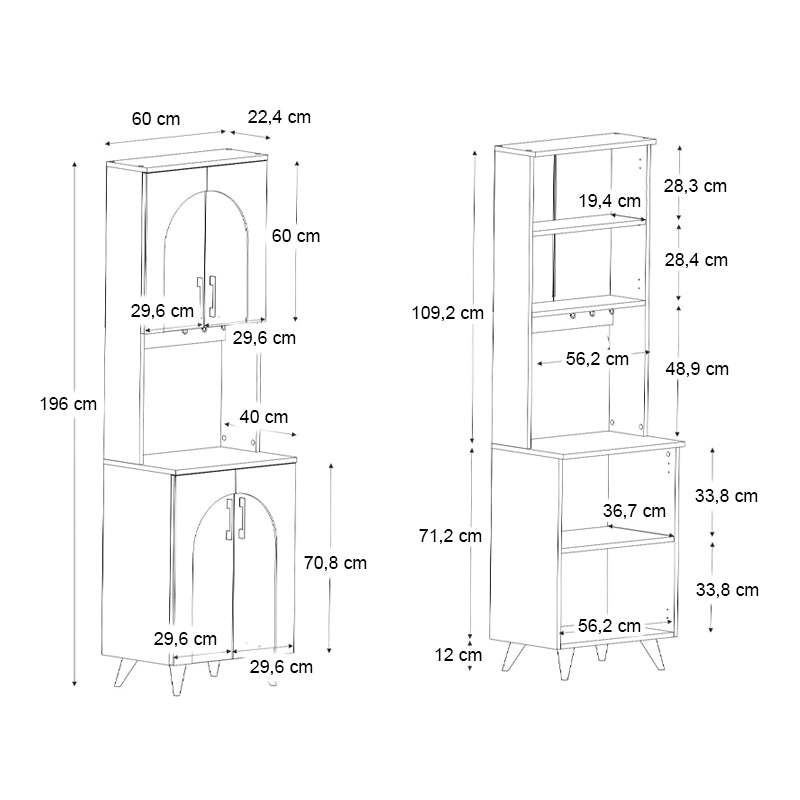 Έπιπλο κουζίνας Kalira 2 Megapap χρώμα λευκό - rota oak 60x40x196εκ. - Hippiehome.gr