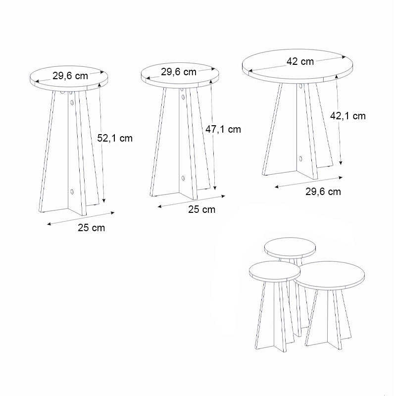 Τραπεζάκι βοηθητικό σετ 3 τμχ Podel Megapap χρώμα travertine Ø29,6x52,1εκ. - Hippiehome.gr