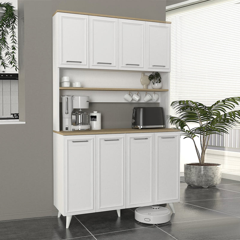 Έπιπλο κουζίνας Potter 4 Megapap χρώμα λευκό - rota oak 120x40x196,1εκ. - Hippiehome.gr