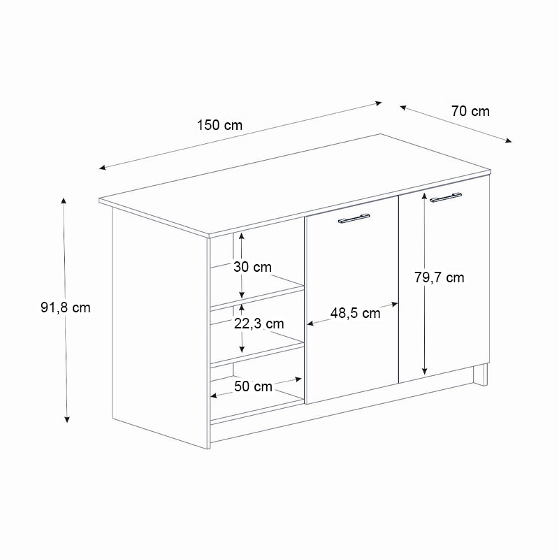 Τραπέζι - Πάγκος κουζίνας Peres Megapap χρώμα λευκό - sepet oak 150x70x91,8εκ. - Hippiehome.gr