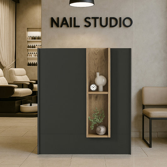 Γραφείο υποδοχής - reception Bonveno Megapap χρώμα ανθρακί - sepet oak 90x43,2x110εκ. - Hippiehome.gr