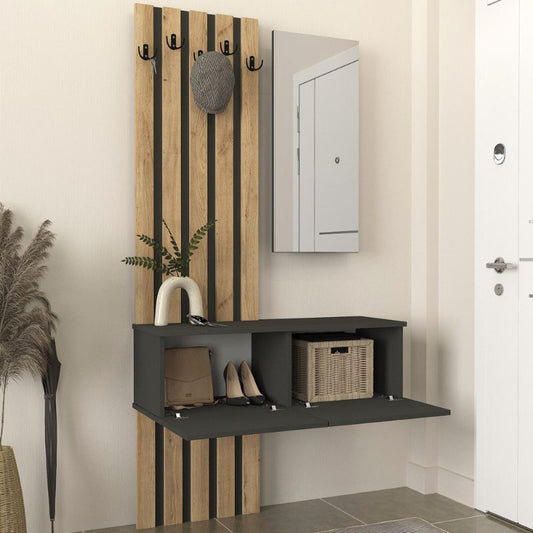 Έπιπλο εισόδου Kanso Megapap χρώμα ανθρακί - sepet oak 100x35x196,7εκ. - Hippiehome.gr