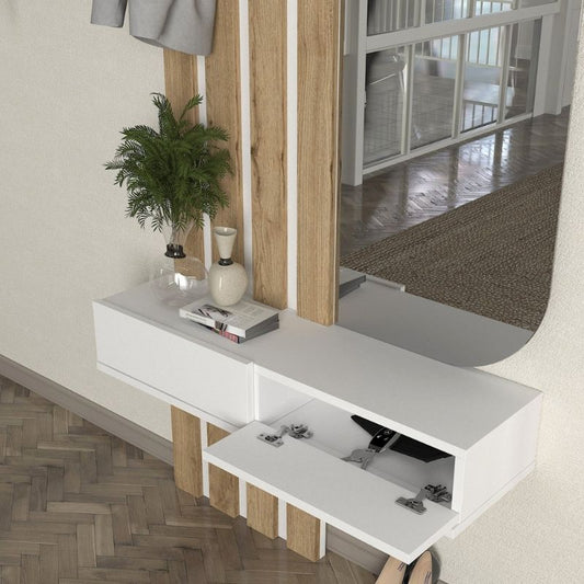 Έπιπλο εισόδου Reyas Megapap χρώμα λευκό - sepet oak 90x27x205,6εκ. - Hippiehome.gr