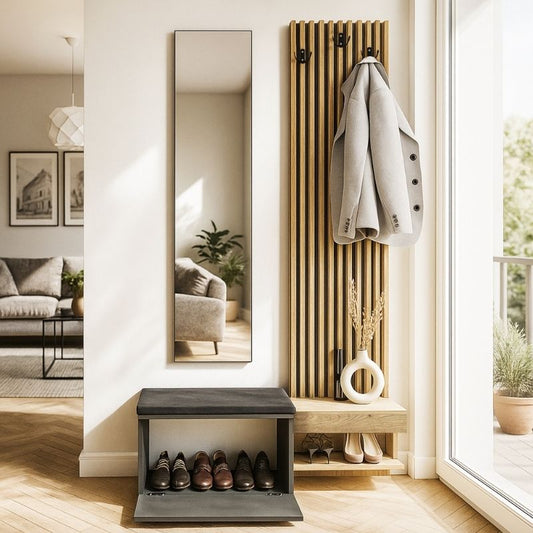 Έπιπλο εισόδου Dumont Megapap χρώμα ανθρακί - sepet oak 104,8x35x198εκ. - Hippiehome.gr