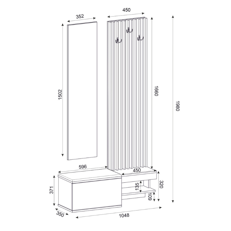 Έπιπλο εισόδου Dumont Megapap χρώμα ανθρακί - sepet oak 104,8x35x198εκ. - Hippiehome.gr