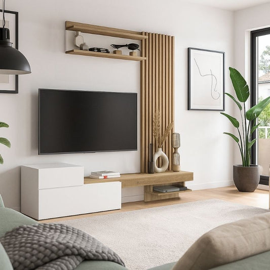 Σύνθεση τηλεόρασης Dumont Megapap χρώμα λευκό - sepet oak 180x36,8x200εκ. - Hippiehome.gr