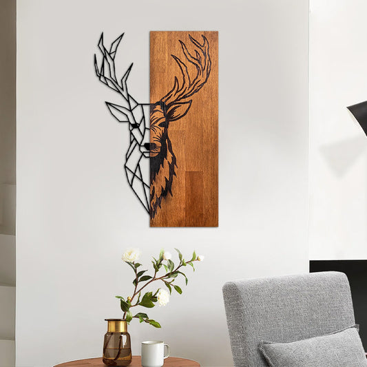 Διακοσμητικό τοίχου Deer Megapap ξύλινο - μεταλλικό χρώμα καρυδί - μαύρο 36x3x58εκ. - Hippiehome.gr