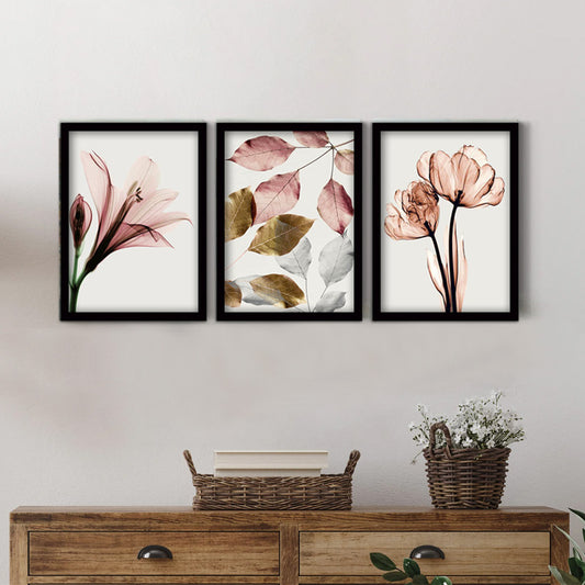 Πίνακας "Pink Flowers" Megapap 3 τμχ. σε πλαίσιο 35x45x2εκ. - Hippiehome.gr