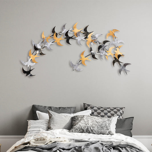 Διακοσμητικό τοίχου Birds Megapap μεταλλικό χρώμα μαύρο - bronze - ασημί 137x62εκ. - Hippiehome.gr