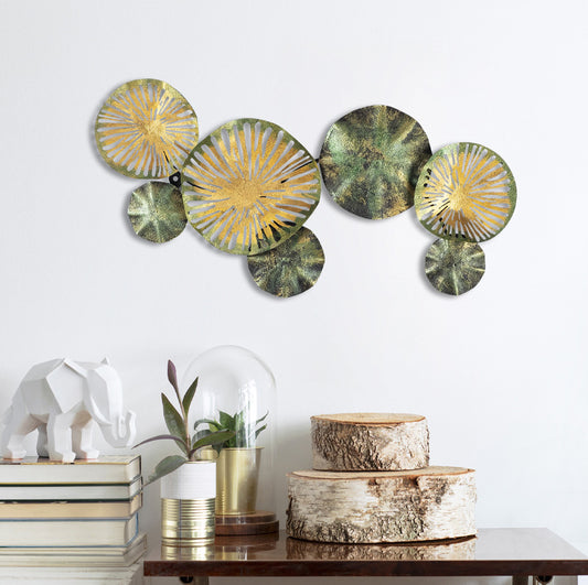 Διακοσμητικό τοίχου Flower Megapap μεταλλικό χρώμα χρυσό - πράσινο 74x38εκ. - Hippiehome.gr