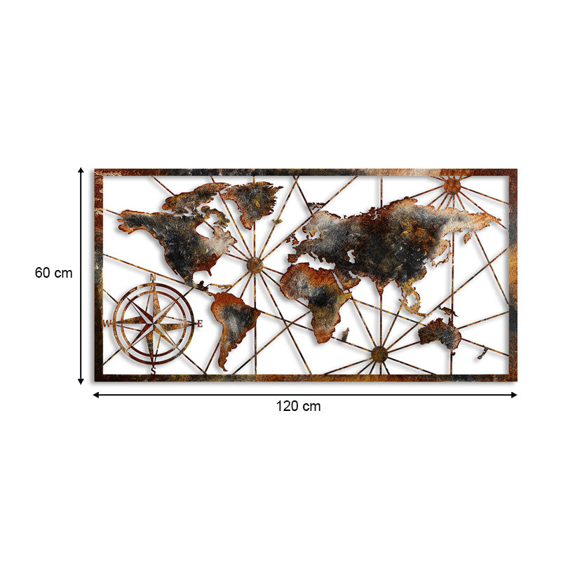 Διακοσμητικό τοίχου World Map Megapap μεταλλικό χρώμα μαύρο - bronze 120x60εκ. - Hippiehome.gr