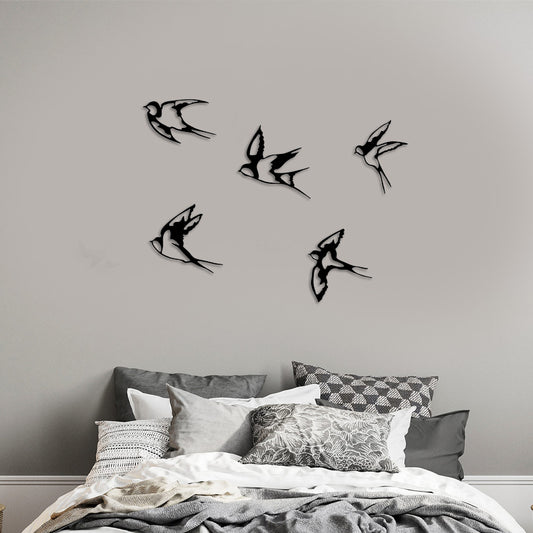 Διακοσμητικό τοίχου Swallows Megapap 5 τμχ μεταλλικό χρώμα μαύρο 19x19εκ. - Hippiehome.gr