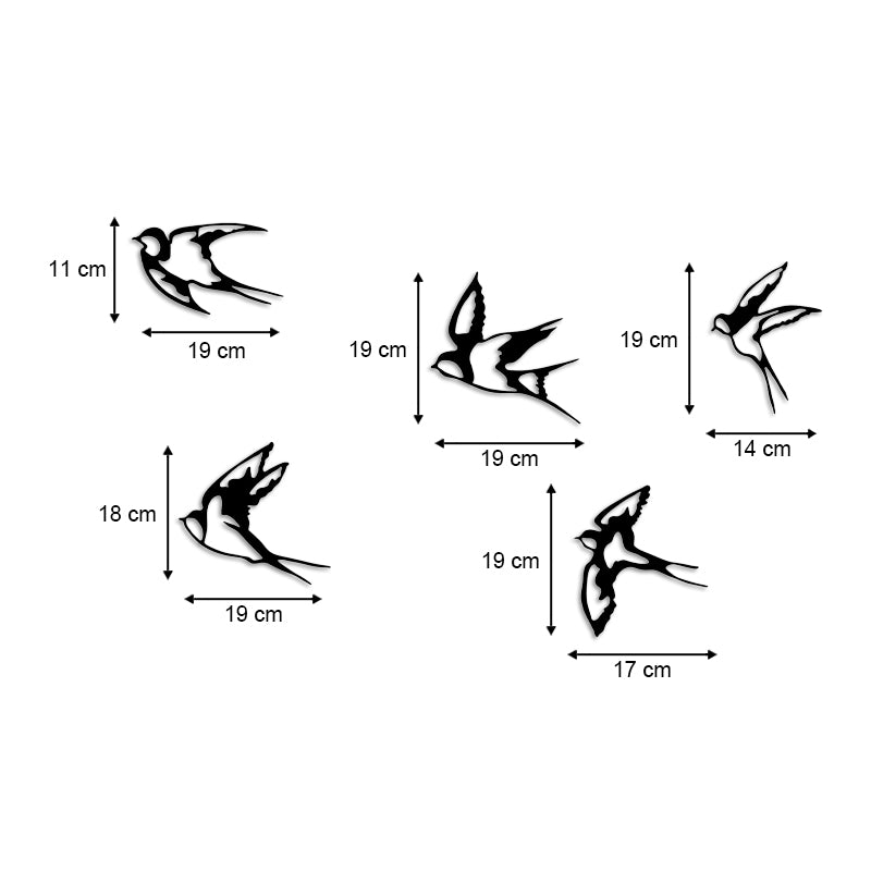 Διακοσμητικό τοίχου Swallows Megapap 5 τμχ μεταλλικό χρώμα μαύρο 19x19εκ. - Hippiehome.gr