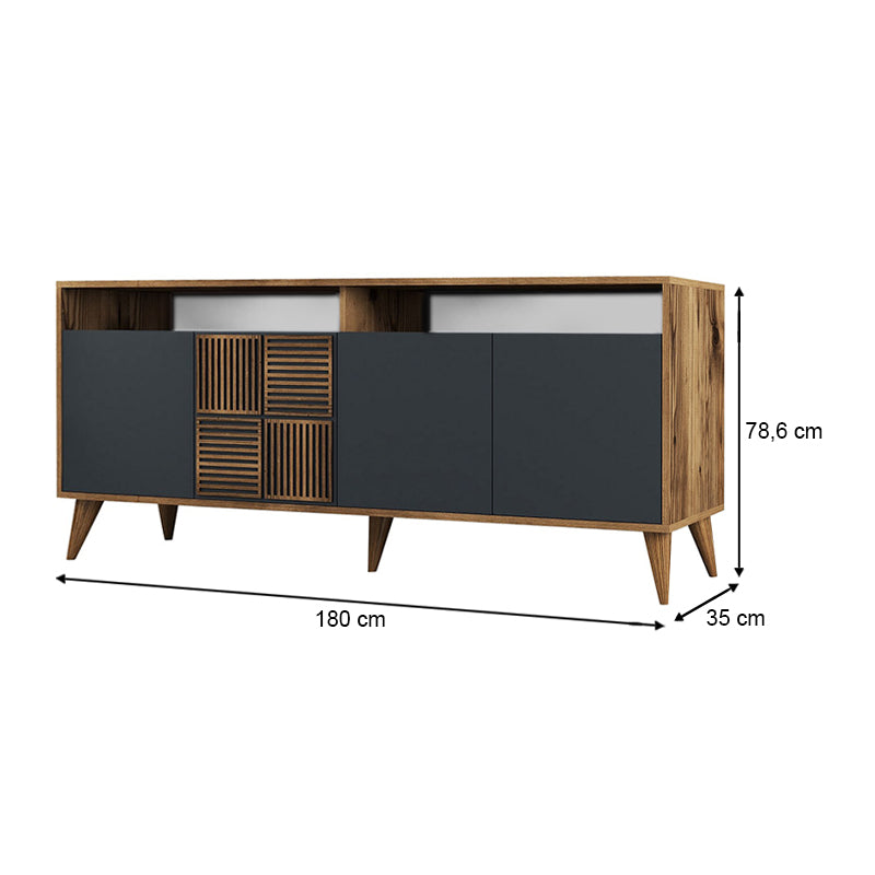 Μπουφές Milan Megapap χρώμα καρυδί - ανθρακί 180x35x78,6εκ. - Hippiehome.gr