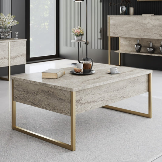 Τραπεζάκι σαλονιού Luxe Megapap χρώμα travertine - χρυσό 90x60x40εκ. - Hippiehome.gr
