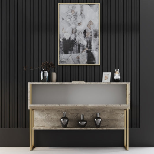 Μπουφές Luxe Megapap χρώμα travertine - χρυσό 120x30x80εκ. - Hippiehome.gr