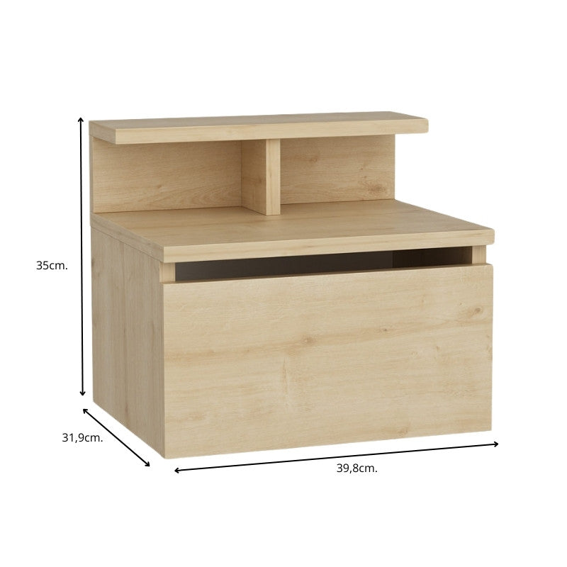 Κομοδίνο επιτοίχιο Arsen Megapap χρώμα φυσικό οξιάς 39,8x31,9x35εκ. - Hippiehome.gr