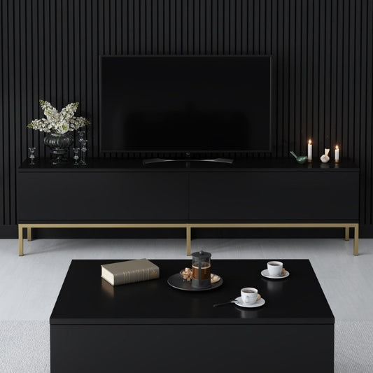 Έπιπλο τηλεόρασης Lord Megapap χρώμα μαύρο - χρυσό 180x30x47εκ. - Hippiehome.gr