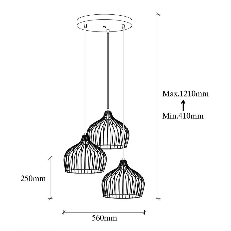 Φωτιστικό οροφής Alvaro Megapap E27 μεταλλικό τρίφωτο χρώμα χρυσό 56x40x121εκ. - Hippiehome.gr