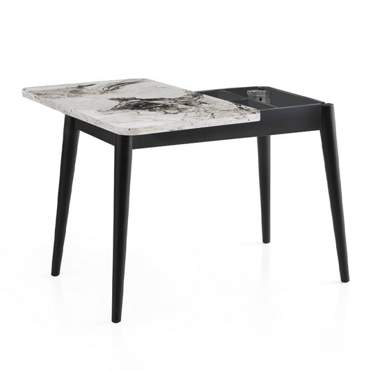 Τραπέζι Dolunay Megapap επεκτεινόμενο χρώμα λευκό εφέ μαρμάρου - μαύρο 100x60(120x100)x79,5εκ. - Hippiehome.gr