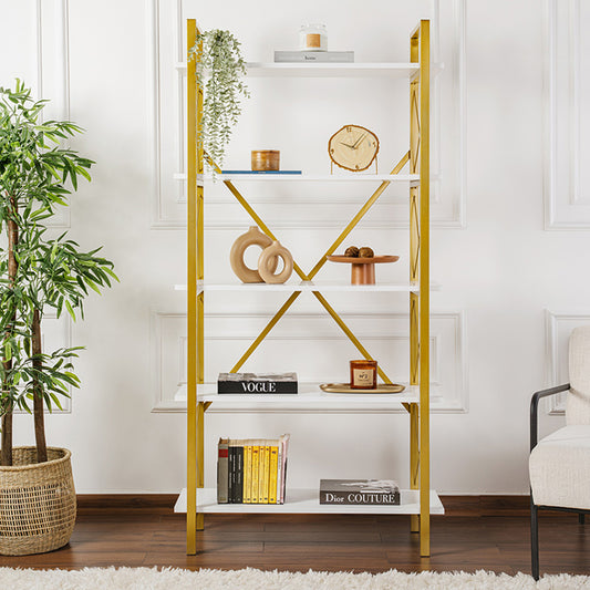 Βιβλιοθήκη Elysian Megapap χρώμα λευκό - χρυσό 90x33,5x180εκ. - Hippiehome.gr