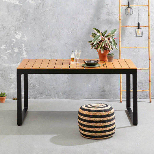 Τραπέζι κήπου Poseidon Megapap μεταλλικό - μασίφ ξύλο χρώμα μαύρο - καρυδί 150x82x75εκ. - Hippiehome.gr