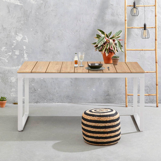 Τραπέζι κήπου Poseidon Megapap μεταλλικό - μασίφ ξύλο χρώμα λευκό - φυσικό 150x82x75εκ. - Hippiehome.gr