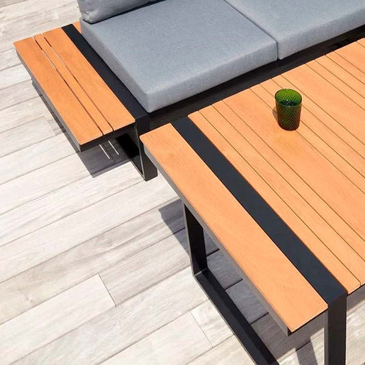 Σαλόνι κήπου γωνιακό Artemis Megapap σετ 4 τμχ μέταλλο - ξύλο χρώμα μαύρο - καρυδί - Hippiehome.gr