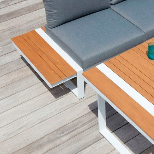 Σαλόνι κήπου γωνιακό Artemis Megapap σετ 4 τμχ μέταλλο - ξύλο χρώμα λευκό - καρυδί - Hippiehome.gr