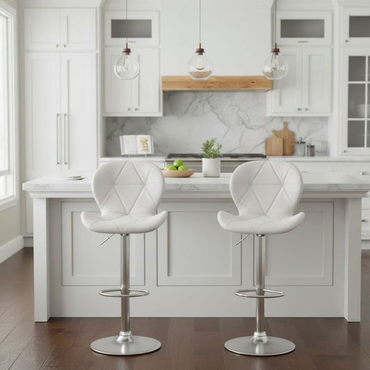 Σκαμπό μπαρ Dolores Megapap με ρυθμιζόμενο ύψος PU λευκό - βάση χρωμίου 45,5x38x89/109εκ. - Hippiehome.gr