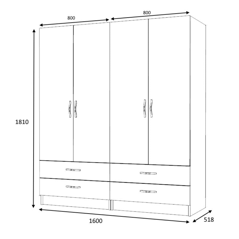 Ντουλάπα ρούχων Ricardo Megapap τετράφυλλη χρώμα φυσικό οξιάς 160x51,8x181εκ. - Hippiehome.gr