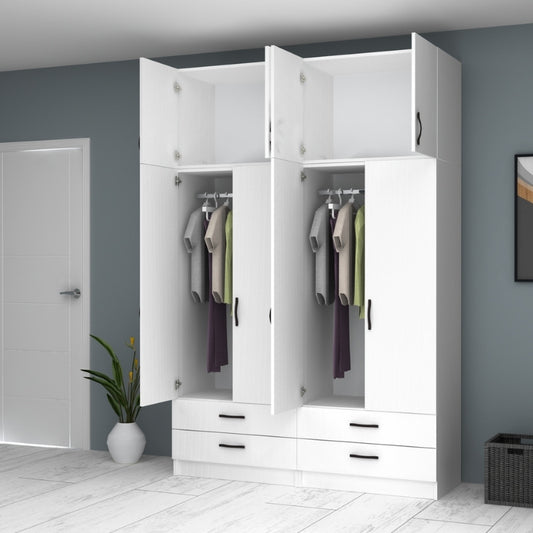 Ντουλάπα ρούχων Ricardo Megapap τετράφυλλη με πατάρι και συρτάρια χρώμα λευκό 160x51,8x240εκ. - Hippiehome.gr