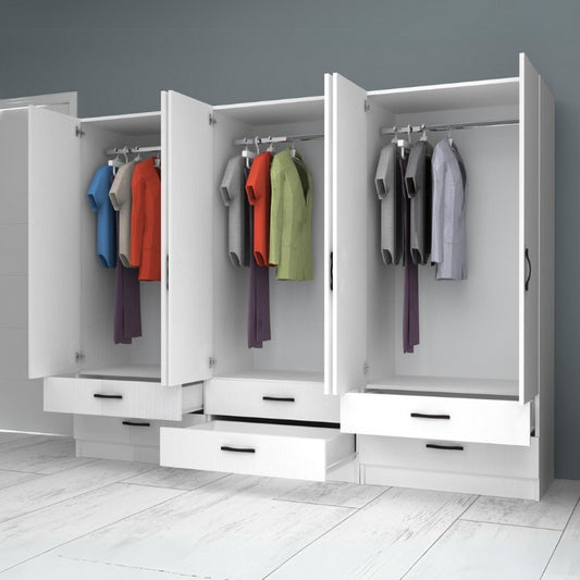 Ντουλάπα ρούχων Ricardo Megapap εξάφυλλη με συρτάρια χρώμα λευκό 240x51,8x181εκ. - Hippiehome.gr