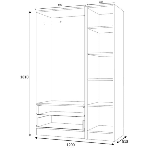 Ντουλάπα ρούχων Ricardo Megapap τρίφυλλη με συρτάρια χρώμα καρυδί 120x51,8x181εκ. - Hippiehome.gr