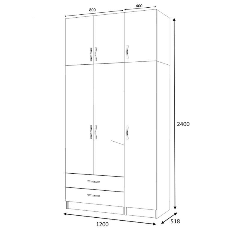 Ντουλάπα ρούχων Ricardo Megapap τρίφυλλη με πατάρι και συρτάρια χρώμα καρυδί 120x51,8x240εκ. - Hippiehome.gr