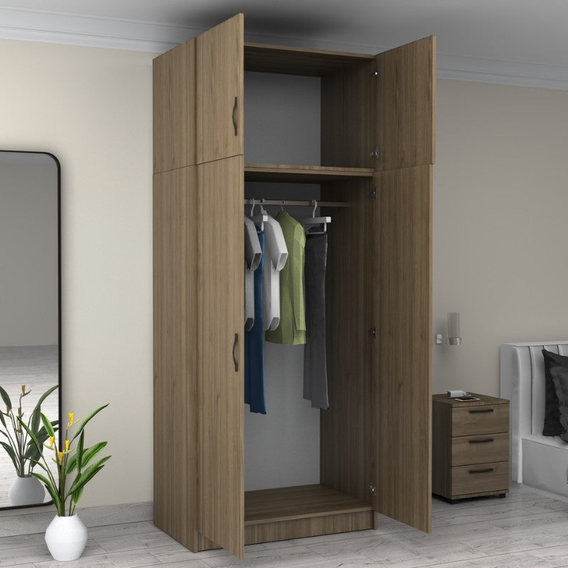 Ντουλάπα ρούχων Victoria Megapap δίφυλλη με πατάρι χρώμα καρυδί 100x60x240εκ. - Hippiehome.gr