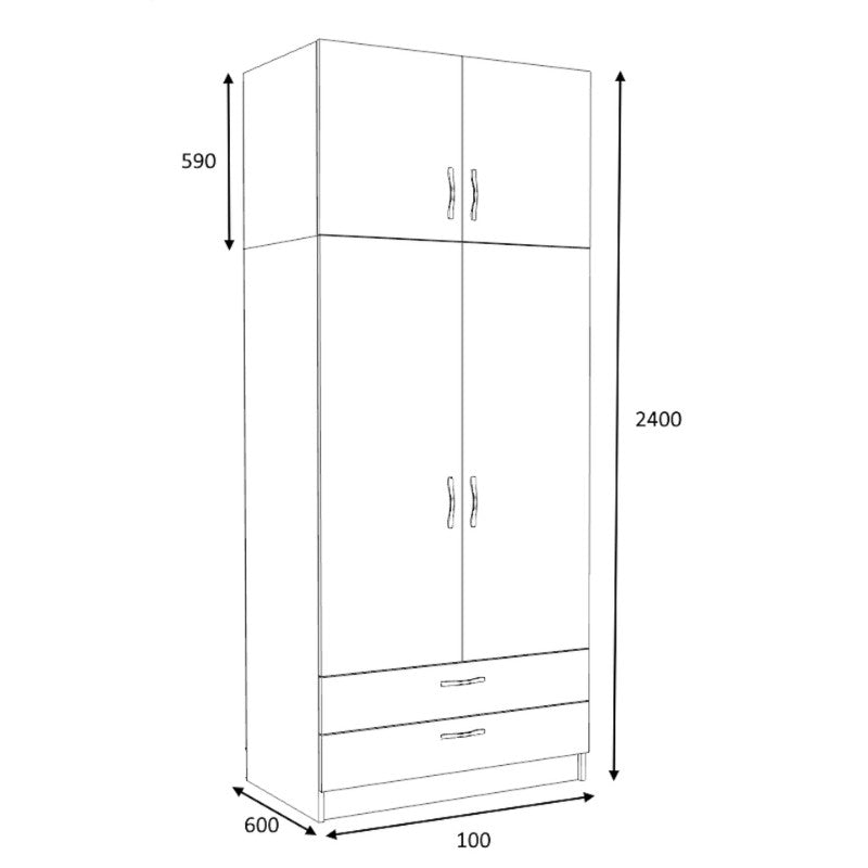 Ντουλάπα ρούχων Victoria Megapap δίφυλλη με πατάρι και συρτάρια χρώμα φυσικό οξιάς 100x60x240εκ. - Hippiehome.gr