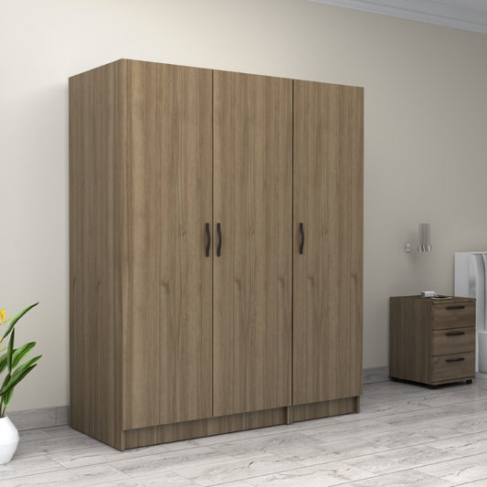 Ντουλάπα ρούχων Victoria Megapap τρίφυλλη χρώμα καρυδί 150x60x181εκ. - Hippiehome.gr