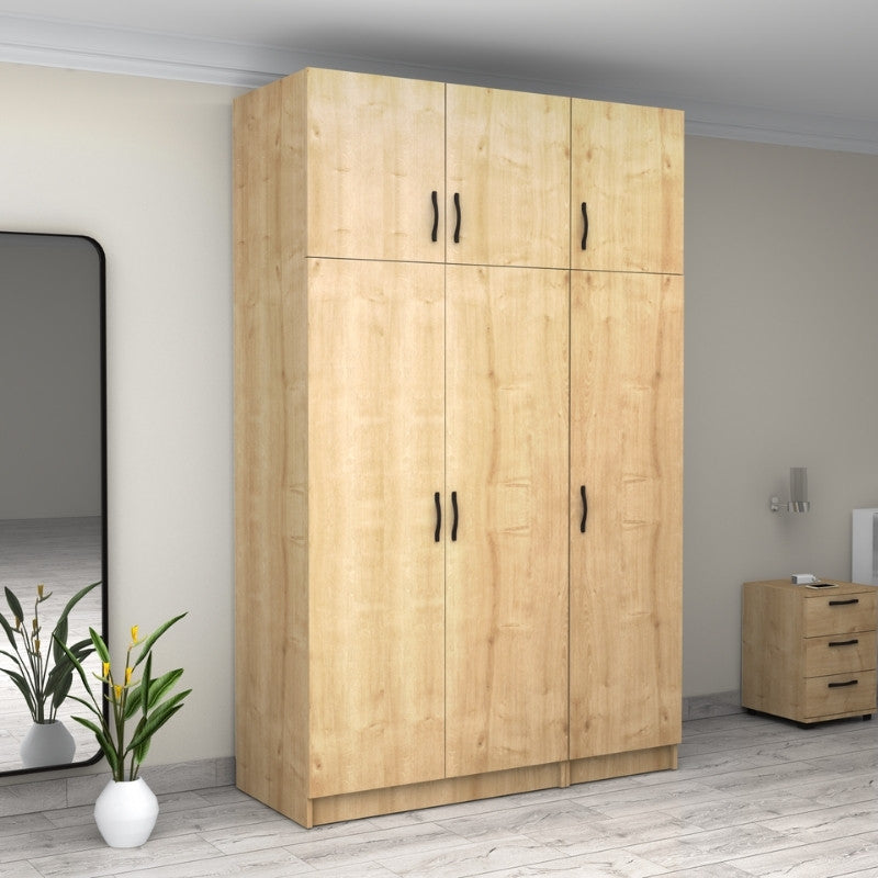 Ντουλάπα ρούχων Victoria Megapap τρίφυλλη με πατάρι χρώμα φυσικό οξιάς 150x60x240εκ. - Hippiehome.gr