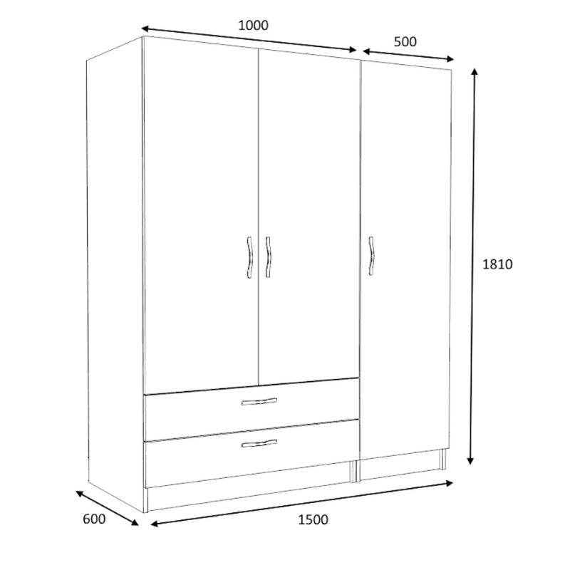 Ντουλάπα ρούχων Victoria Megapap τρίφυλλη με συρτάρια χρώμα καρυδί 150x60x181εκ. - Hippiehome.gr