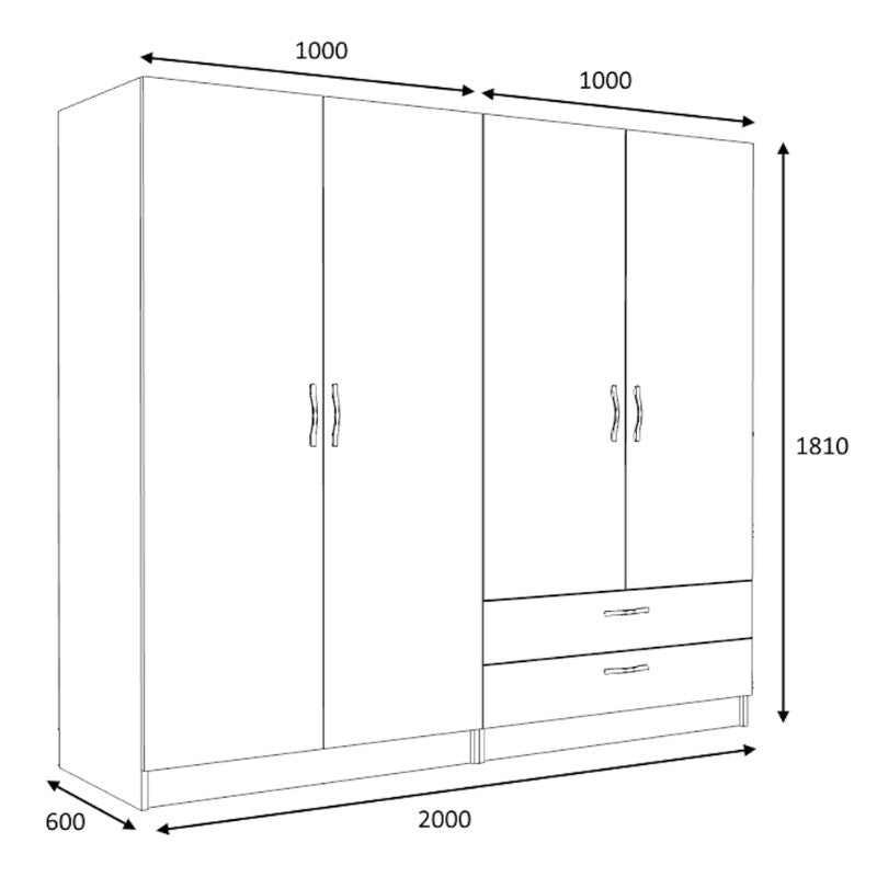 Ντουλάπα ρούχων Victoria Megapap τετράφυλλη με συρτάρια χρώμα φυσικό οξιάς 200x60x181εκ. - Hippiehome.gr