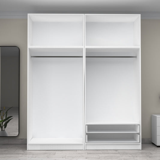 Ντουλάπα ρούχων Victoria Megapap τετράφυλλη με πατάρι και συρτάρια χρώμα λευκό 200x60x240εκ. - Hippiehome.gr