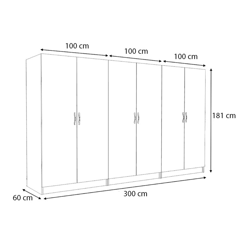Ντουλάπα ρούχων Victoria Megapap εξάφυλλη χρώμα λευκό 300x60x181εκ. - Hippiehome.gr