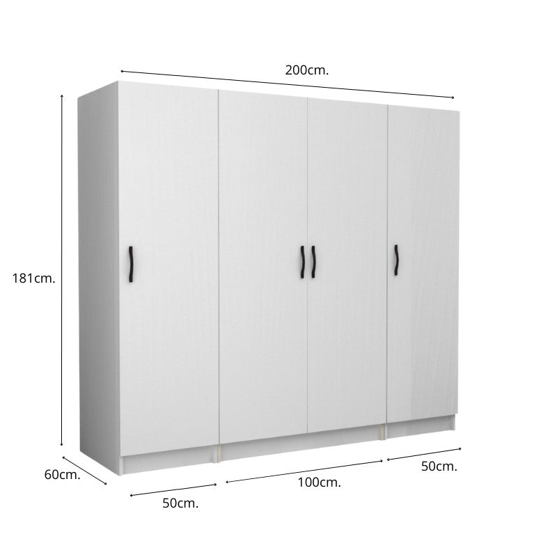 Ντουλάπα ρούχων Victoria Megapap τετράφυλλη χρώμα λευκό 200x60x181εκ. - Hippiehome.gr