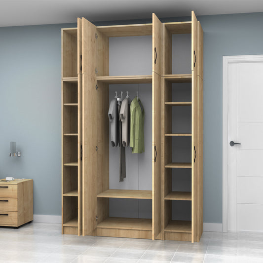 Ντουλάπα ρούχων Vivian Megapap τετράφυλλη με πατάρι χρώμα φυσικό οξιάς 160x51,8x240εκ. - Hippiehome.gr