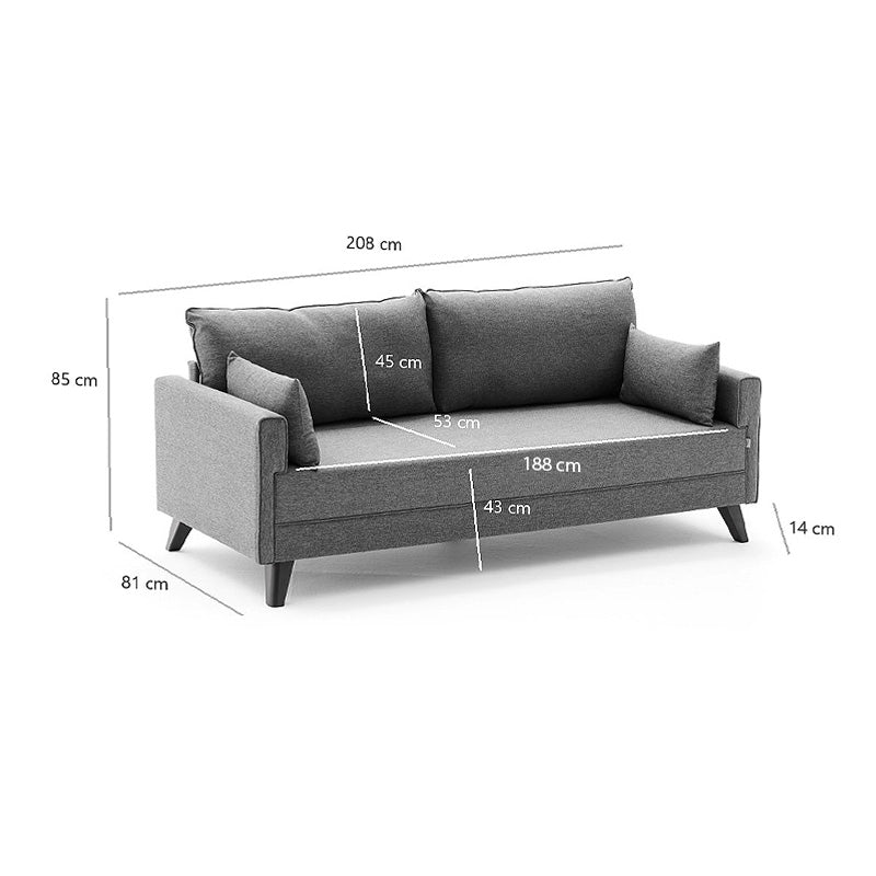 Καναπές Bella Megapap τριθέσιος υφασμάτινος χρώμα καφέ 208x81x85εκ. - Hippiehome.gr