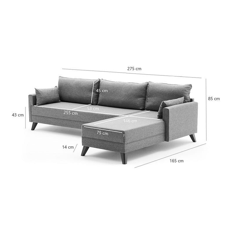 Γωνιακός καναπές Bella Megapap δεξιά γωνία υφασμάτινος χρώμα καφέ 275x165x85εκ. - Hippiehome.gr